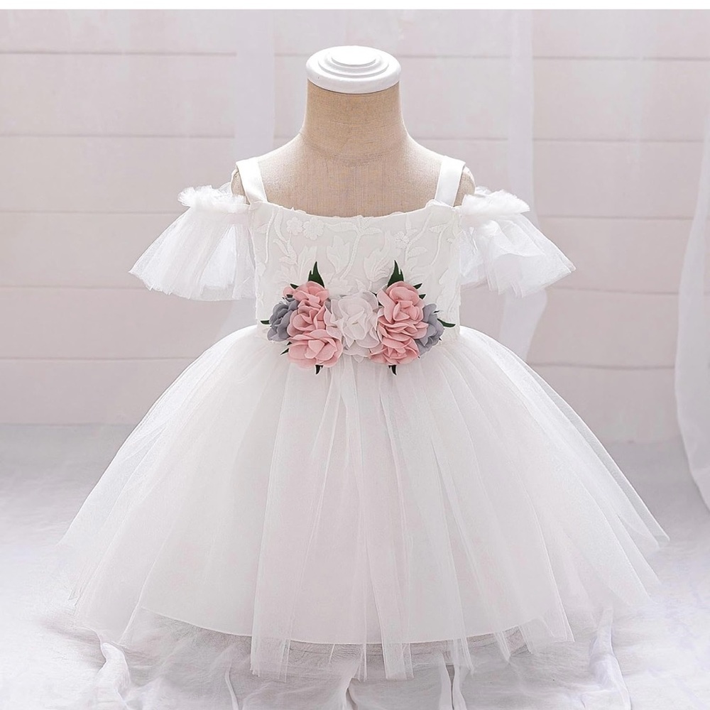 Elegant White and Pink Floral Kids Costume Size 2T